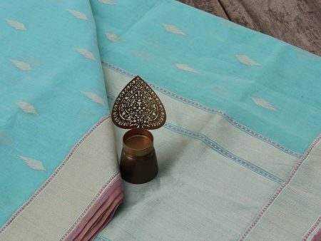 Aqua Blue Pure Cotton Banarasi Handloom Saree Discount