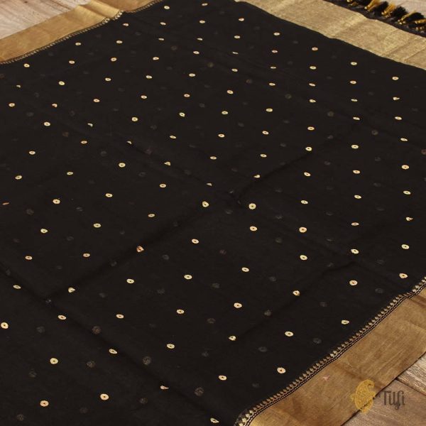 Black Pure Cotton Banarasi Handloom Dupatta Sale