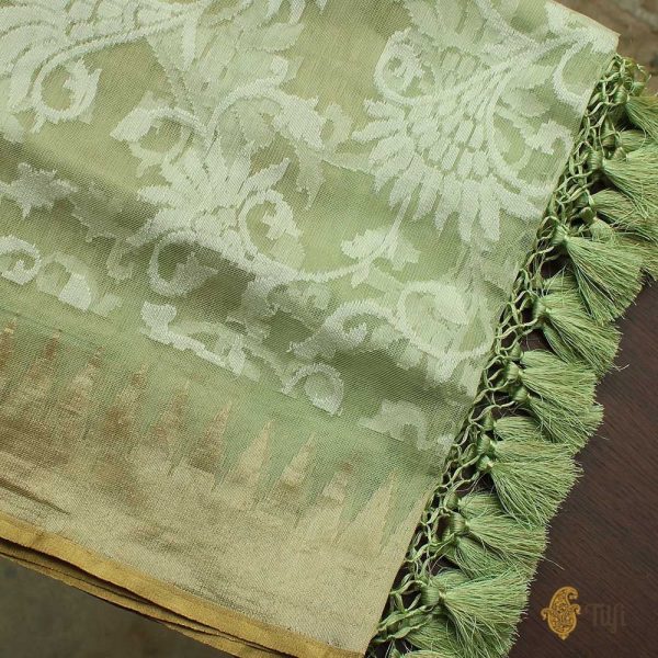 Mint Green Pure Kora Net Banarasi Handloom Dupatta Online Hot Sale