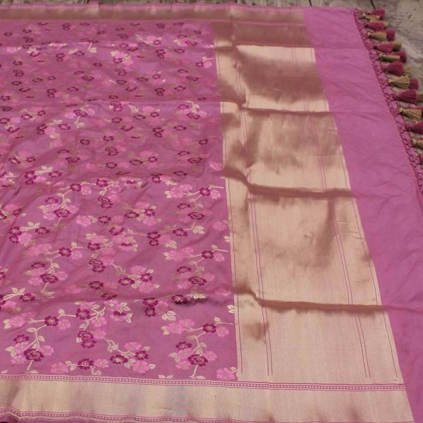 Pink Lavender Pure Katan Silk Banarasi Handloom Dupatta Online Hot Sale