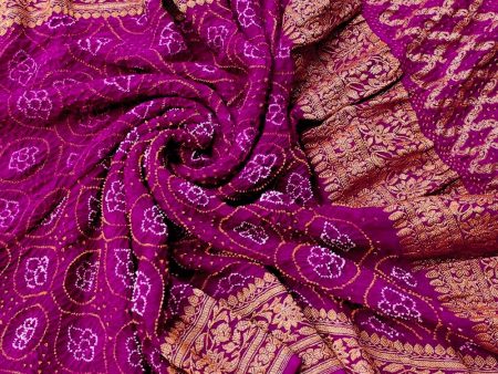 Magenta Pure Georgette Banarasi Handloom Bandhani Dupatta Online now