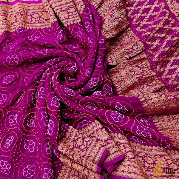 Magenta Pure Georgette Banarasi Handloom Bandhani Dupatta Online now