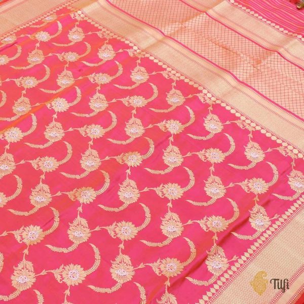 Light Orange-Gulabi Pink Pure Katan Silk Kadwa Jangla Handloom Dupatta Online