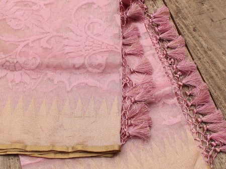 Light Pink Pure Kora Tissue Net Banarasi Handloom Dupatta Online