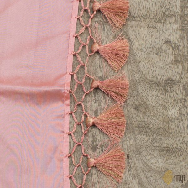 Peach-Pink Pure Katan Silk Banarasi Handloom Dupatta Cheap