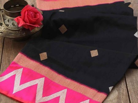 Black-Pink Pure Katan Silk Banarasi Handloom Dupatta Cheap