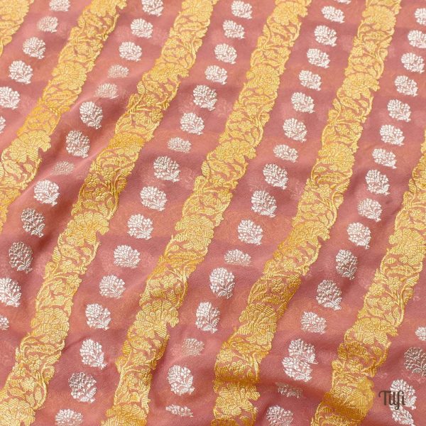 Old Rose Pink Pure Khaddi Georgette Banarasi Handloom Dupatta Sale