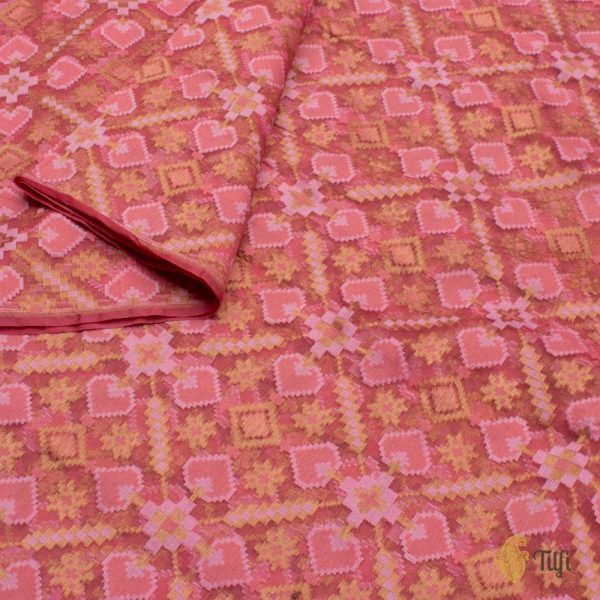 Coral Pink Pure Kora Net Banarasi Handloom Patola Fabric Hot on Sale