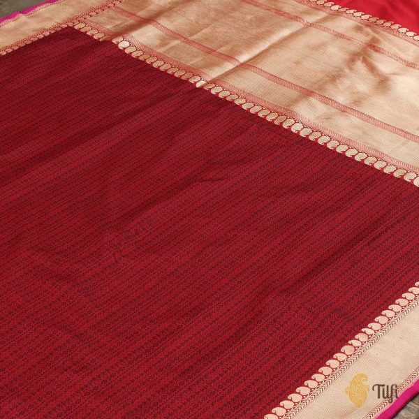 Black-Deep Red Pure Katan Silk Banarasi Handloom Saree Fashion