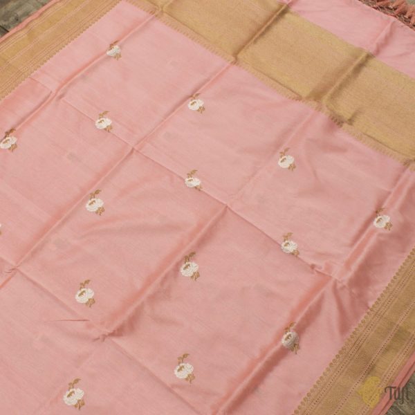 Peach-Pink Pure Katan Silk Banarasi Handloom Dupatta Cheap