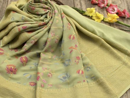 Light Sage Green Pure Khaddi Georgette Banarasi Handloom Dupatta Discount