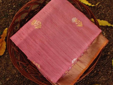 Amaranth Pink Pure Tussar Silk Banarasi Handloom Saree Online Sale