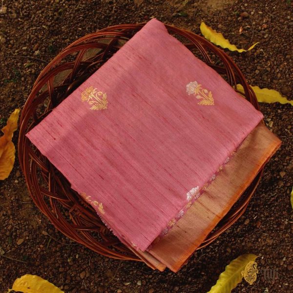 Amaranth Pink Pure Tussar Silk Banarasi Handloom Saree Online Sale