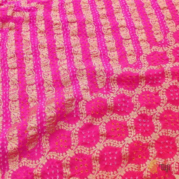 Gulabi-Rani Pink Pure Georgette Banarasi Handloom Bandhani Dupatta For Discount