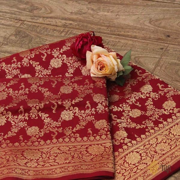 Maroon Pure Katan Silk Kadwa Jangla Handloom Dupatta Sale