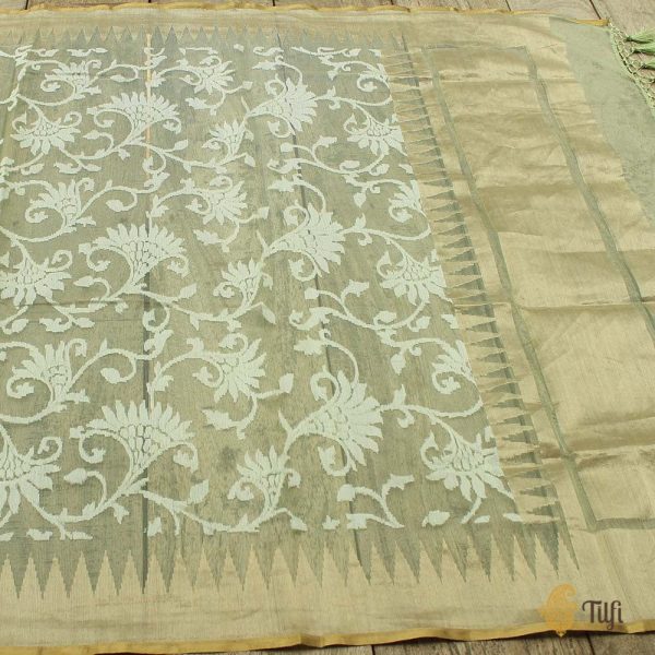 Mint Green Pure Kora Net Banarasi Handloom Dupatta Online Hot Sale