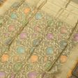 Light Yellow-Gold Pure Kora Tissue Net Banarasi Handloom Dupatta Online now