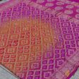 Orange-Gulabi Pink Ombre Pure Chiffon Georgette Banarasi Handloom Bandhani Dupatta For Cheap