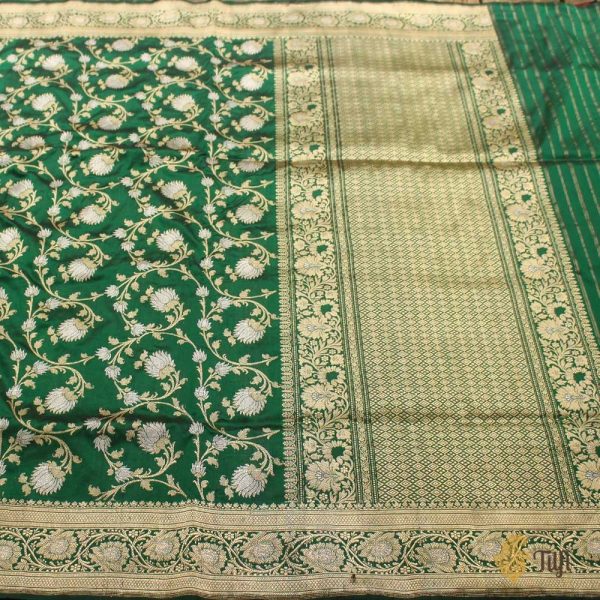 Dark Green Pure Katan Silk Banarasi Handloom Saree Hot on Sale