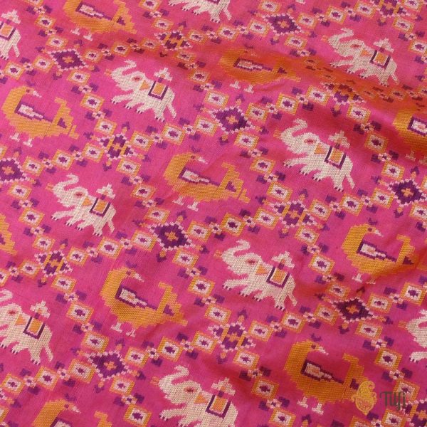 Orange-Pink Pure Katan Silk Banarasi Handloom Patola Dupatta on Sale