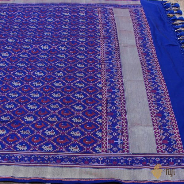 Picotee Blue Pure Katan Silk Banarasi Handloom Patola Dupatta Sale