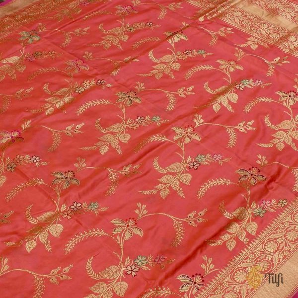 Peach-Light Pink Pure Katan Silk Banarasi Handloom Dupatta Cheap