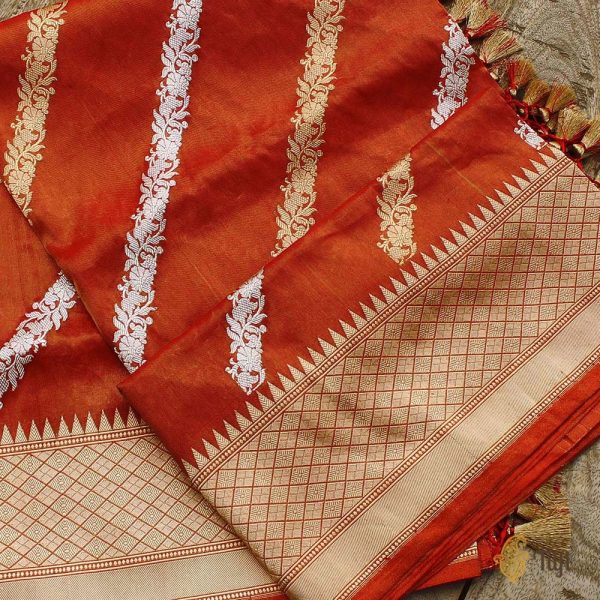 Gold Rust Pure Katan Silk Tissue Banarasi Handwoven Dupatta Cheap