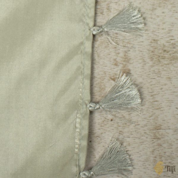 Light Grey Pure Katan Silk Banarasi Handloom Petite Dupatta For Discount