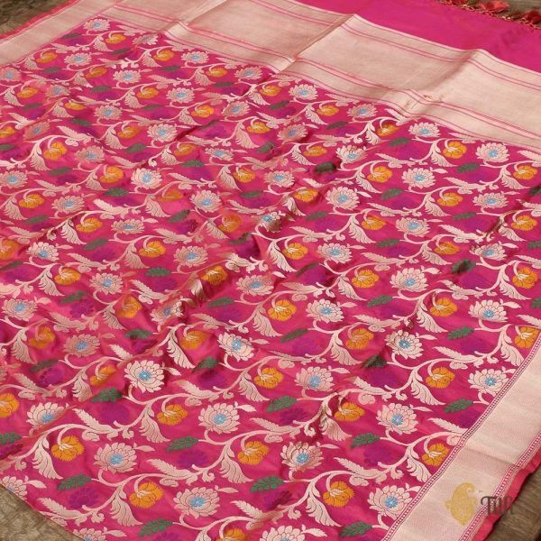 Peach-Gulabi Pink Pure Katan Silk Banarasi Handloom Dupatta Online Sale