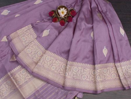 Mauve Pure Katan Silk Banarasi Handloom Dupatta Hot on Sale