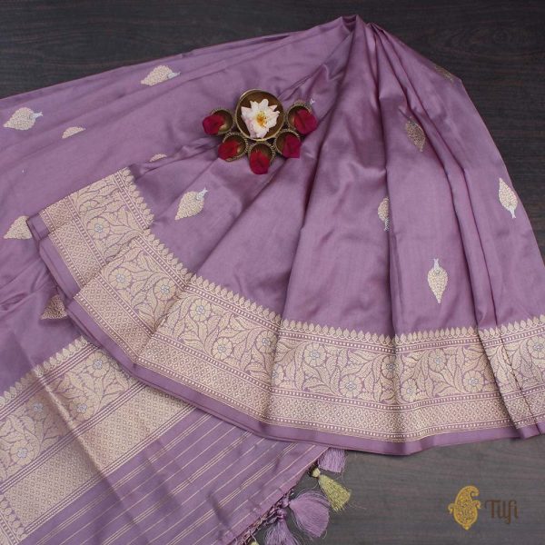 Mauve Pure Katan Silk Banarasi Handloom Dupatta Hot on Sale