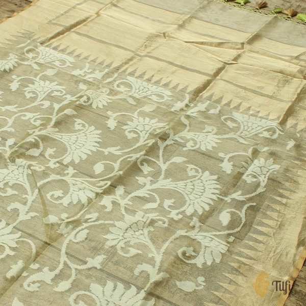 Mint Green Pure Kora Net Tissue Banarasi Handloom Dupatta Hot on Sale