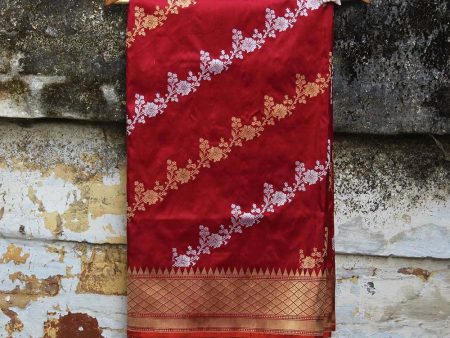 Maroon Pure Katan Silk Banarasi Handwoven Dupatta on Sale