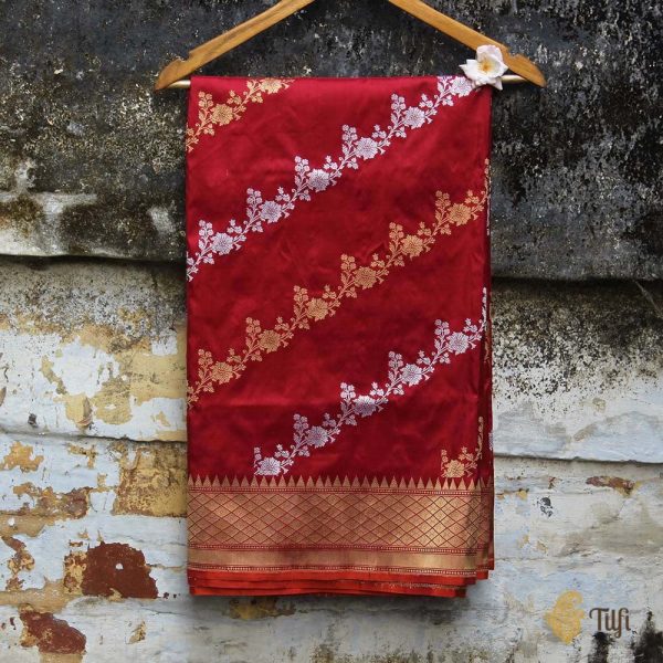 Maroon Pure Katan Silk Banarasi Handwoven Dupatta on Sale