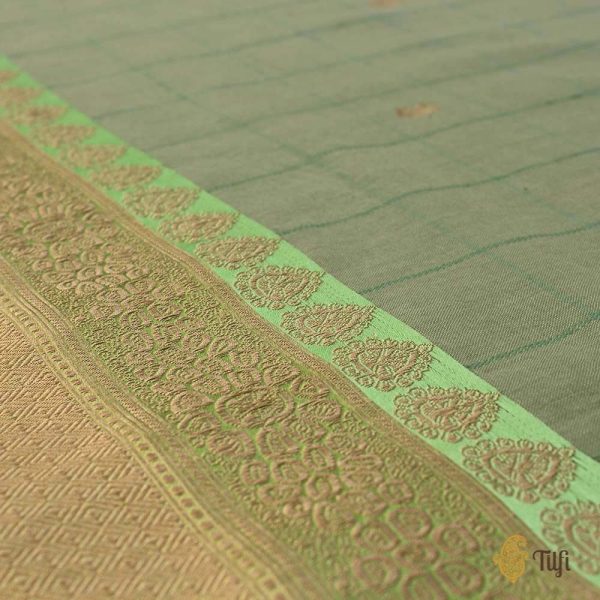 Aqua Green Pure Cotton Banarasi Kadiyal Handloom Saree Online Sale