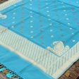 Aqua Blue Pure Cotton Banarasi Handloom Dupatta For Discount