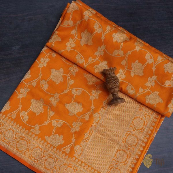 Orange Pure Katan Silk Banarasi Handloom Kadwa Jangla Dupatta Fashion