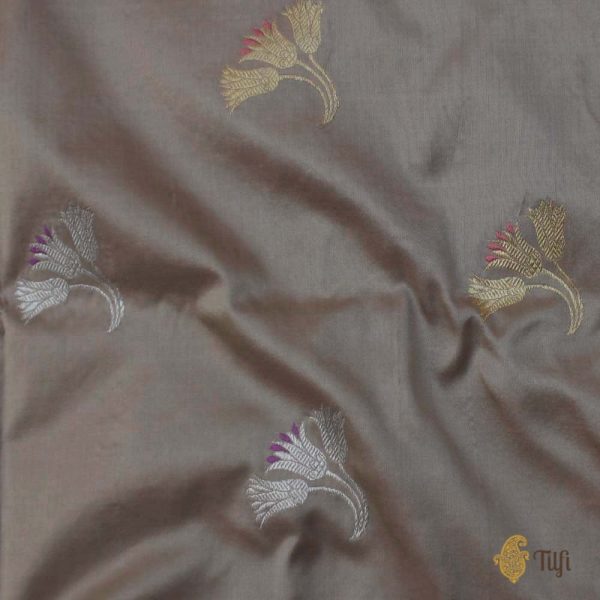 Light Grey Pure Katan Silk Banarasi Handloom Dupatta on Sale