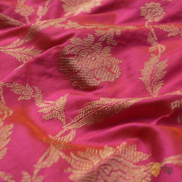 Orange-Gulabi Pink Pure Katan Silk Banarasi Handloom Kadwa Jangla Dupatta Sale