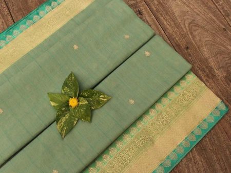 Aqua Green Pure Cotton Banarasi Kadiyal Handloom Saree Online Sale