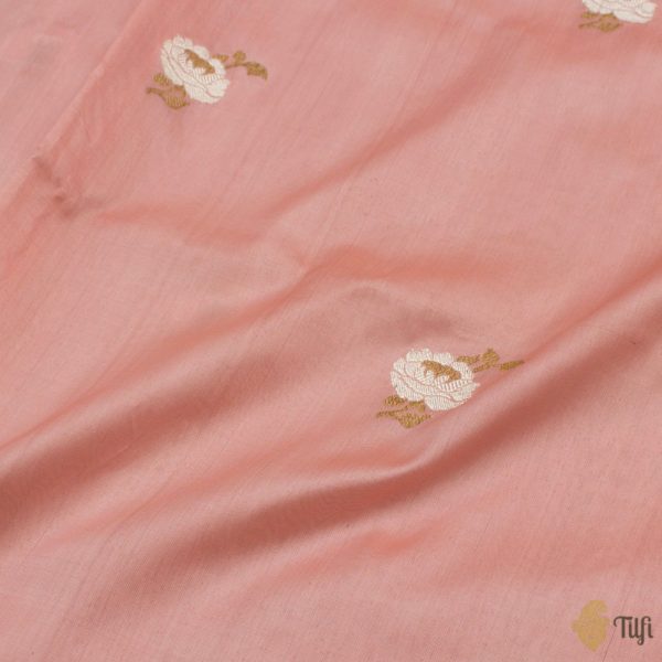 Peach-Pink Pure Katan Silk Banarasi Handloom Dupatta Cheap