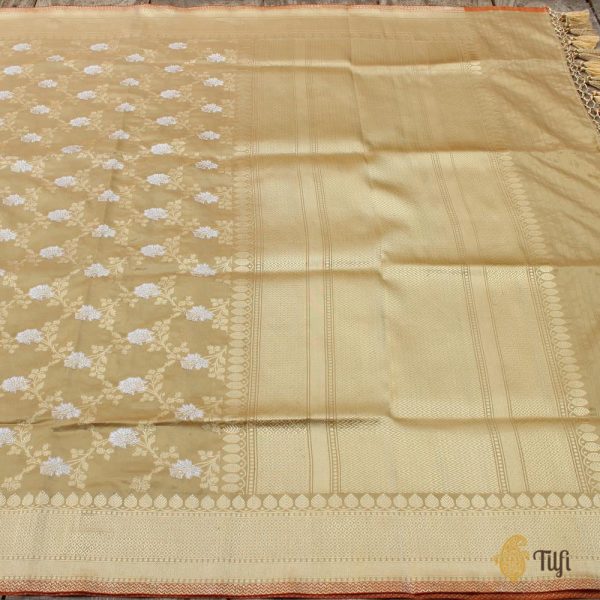 Beige Pure Katan Silk Banarasi Handloom Kadwa Jangla Dupatta Fashion