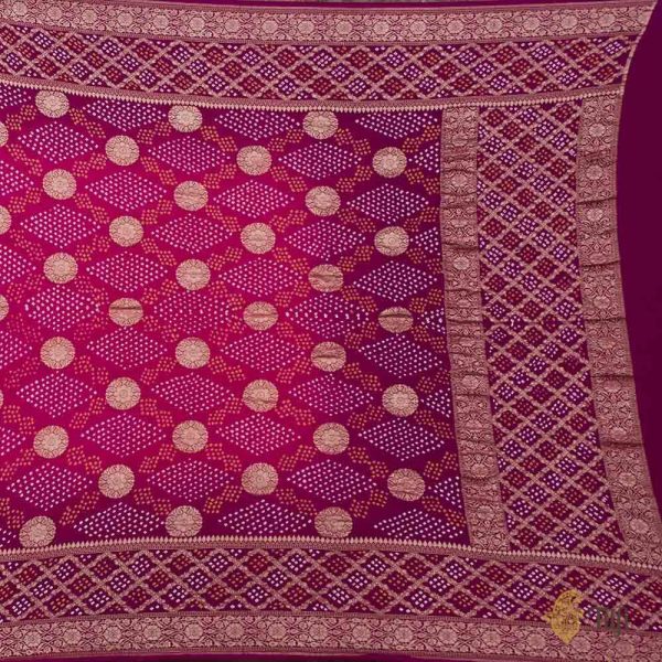 Rani Pink-Deep Magenta Pure Georgette Banarasi Handloom Bandhani Dupatta Discount