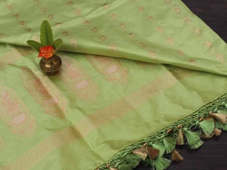 Pista Green Pure Katan Silk Banarasi Handwoven Dupatta Discount