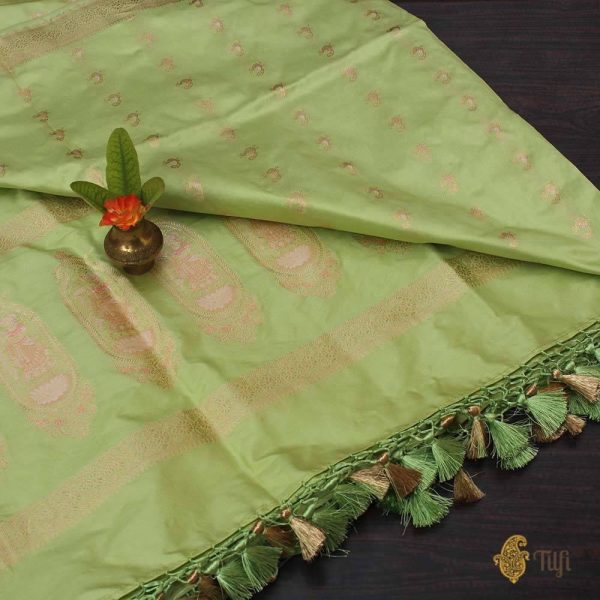 Pista Green Pure Katan Silk Banarasi Handwoven Dupatta Discount