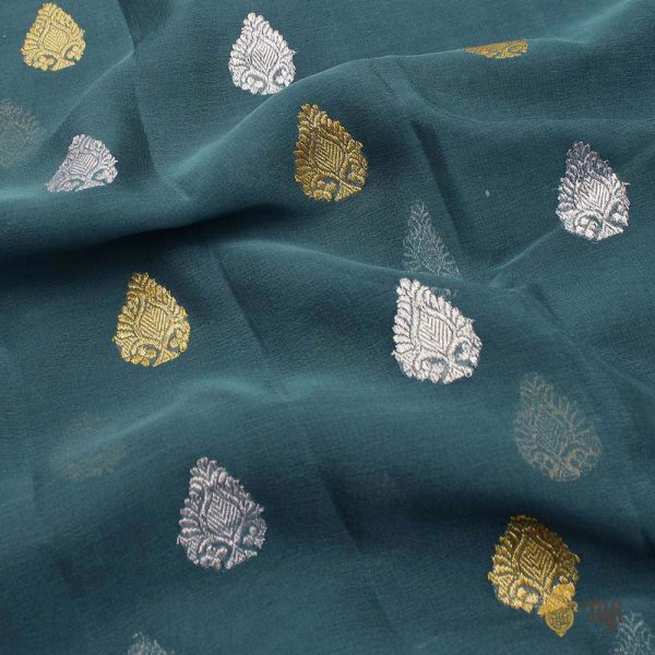 Aegean Blue Pure Khaddi Georgette Banarasi Handloom Saree For Sale