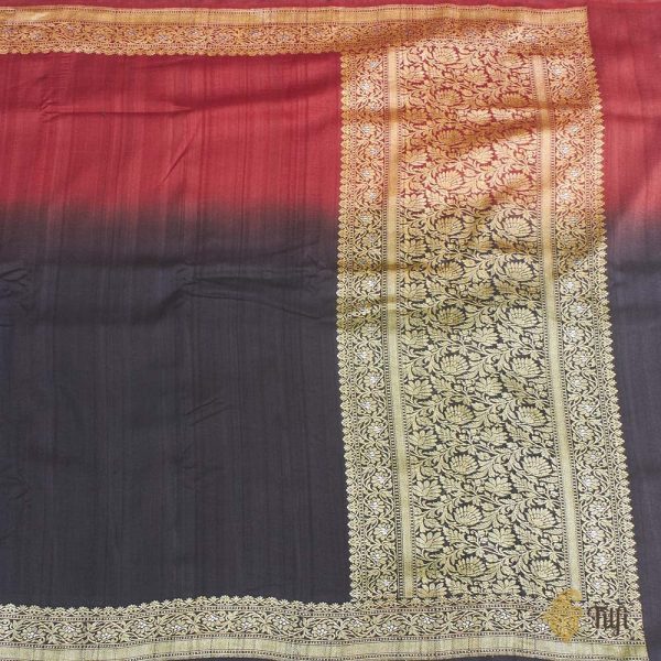 Black-Deep Red Pure Tussar Georgette Silk Banarasi Handloom Saree Hot on Sale