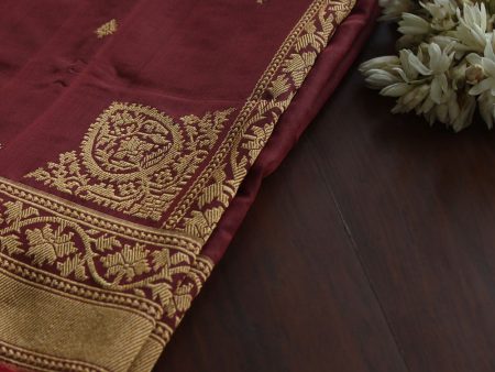 Maroon Pure Katan Silk Ektara Banarasi Handloom Saree Online Hot Sale