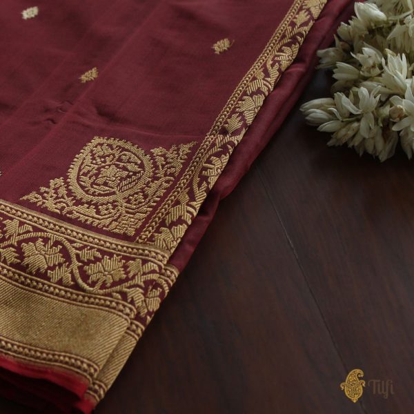 Maroon Pure Katan Silk Ektara Banarasi Handloom Saree Online Hot Sale