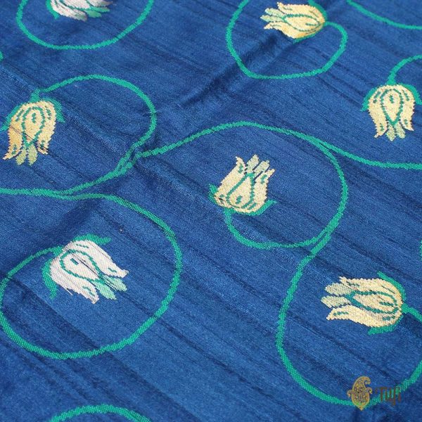 Navy Blue Pure Tussar Silk Banarasi Handloom Dupatta Discount